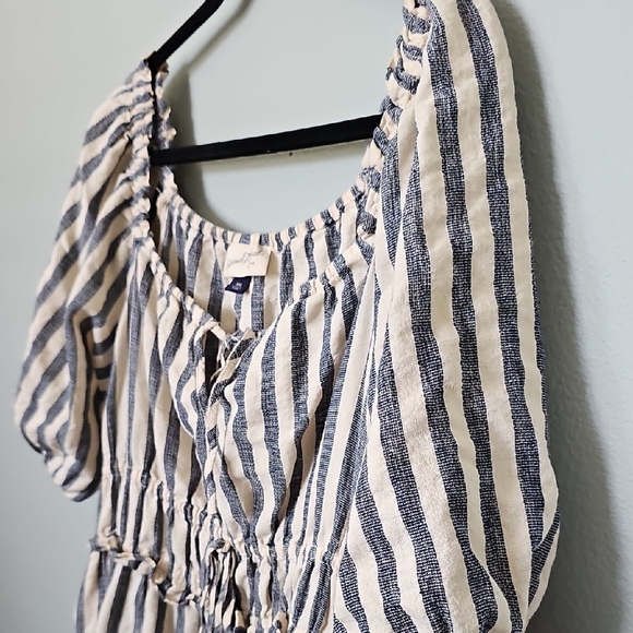 Universal Thread Navy White Linen Blend Milk maid Striped Puff Sleeve Dress XXL - Picture 8 of 14